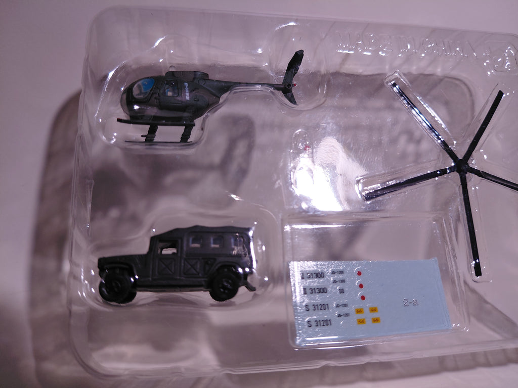 F-toys. Heliborne Collection 2. #2a OH-6 + High Mobility Vehicle, Japan Ground Self-Defense Force specifications.