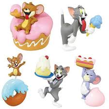 Takara Tomy 5Pcs Set Tom Jerry Action Figure Mini Cake Decor Toys Cartoon Cream Donut Cat and Mouse Collectible