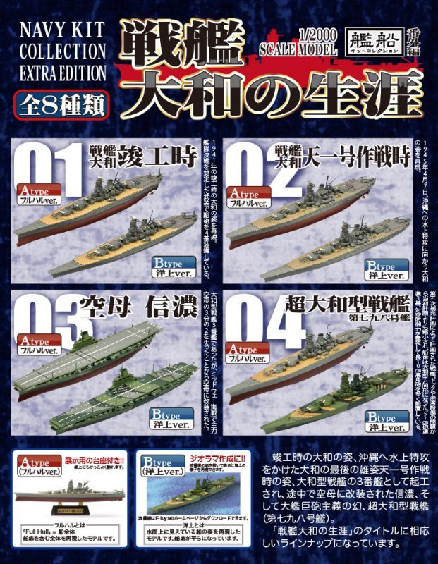 1/2000 F-toys The Life of the Battleship Yamato: Ship Kit Collection Extra Edition #02. Battleship Yamato during Operation Ten-Go (Full Hull Version)